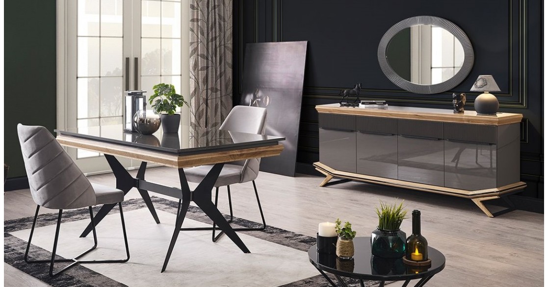 Villa Ceviz Antrasit Yemek Odası