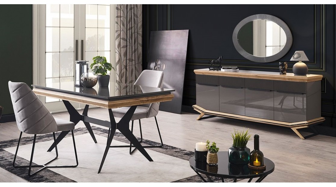 Villa Ceviz Antrasit Yemek Odası